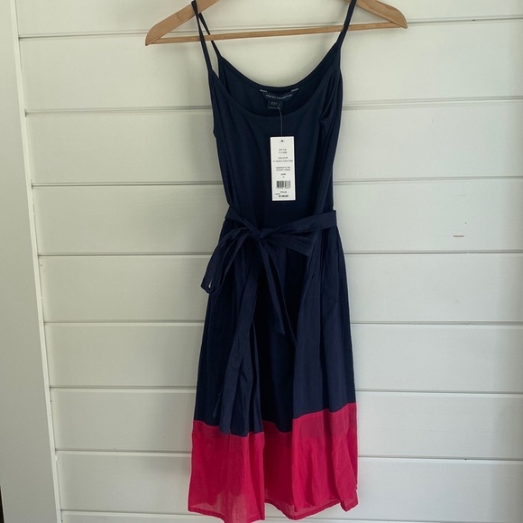 NWT French Connection | Navy Blue Dress with Pink Detailing - Picture 3 of 7